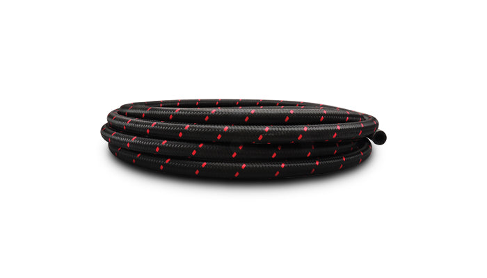 Vibrant Performance 11966R 10ft Roll of Black Red Nylon Braided Flex Hose; AN Size: -6; Hose ID: 0.34";