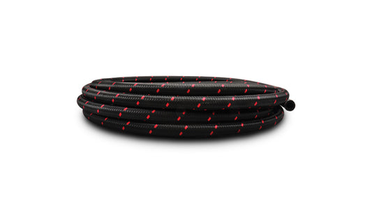 Vibrant Performance 20ft Roll of Black Red Nylon Braided Flex Hose; AN Size: -4; Hose ID: 0.22";